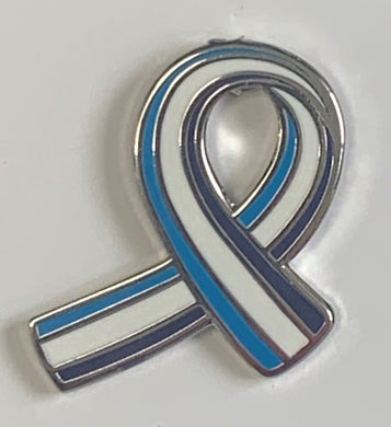NEW! Parkinson's UK navy, cyan blue and white enamel ribbon pin