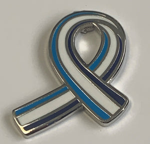 NEW! Parkinson's UK navy, cyan blue and white enamel ribbon pin