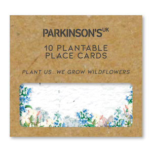 Parkinson's UK charity wedding and in celebration seed place cards. Wildflower design. Pack of 10