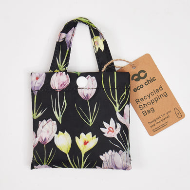 Eco-friendly foldaway shopper with storage pouch made from recycled bottles. Crocus design.