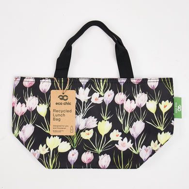 Eco-friendly insulated lunch bag made from recycled bottles. Crocus design.